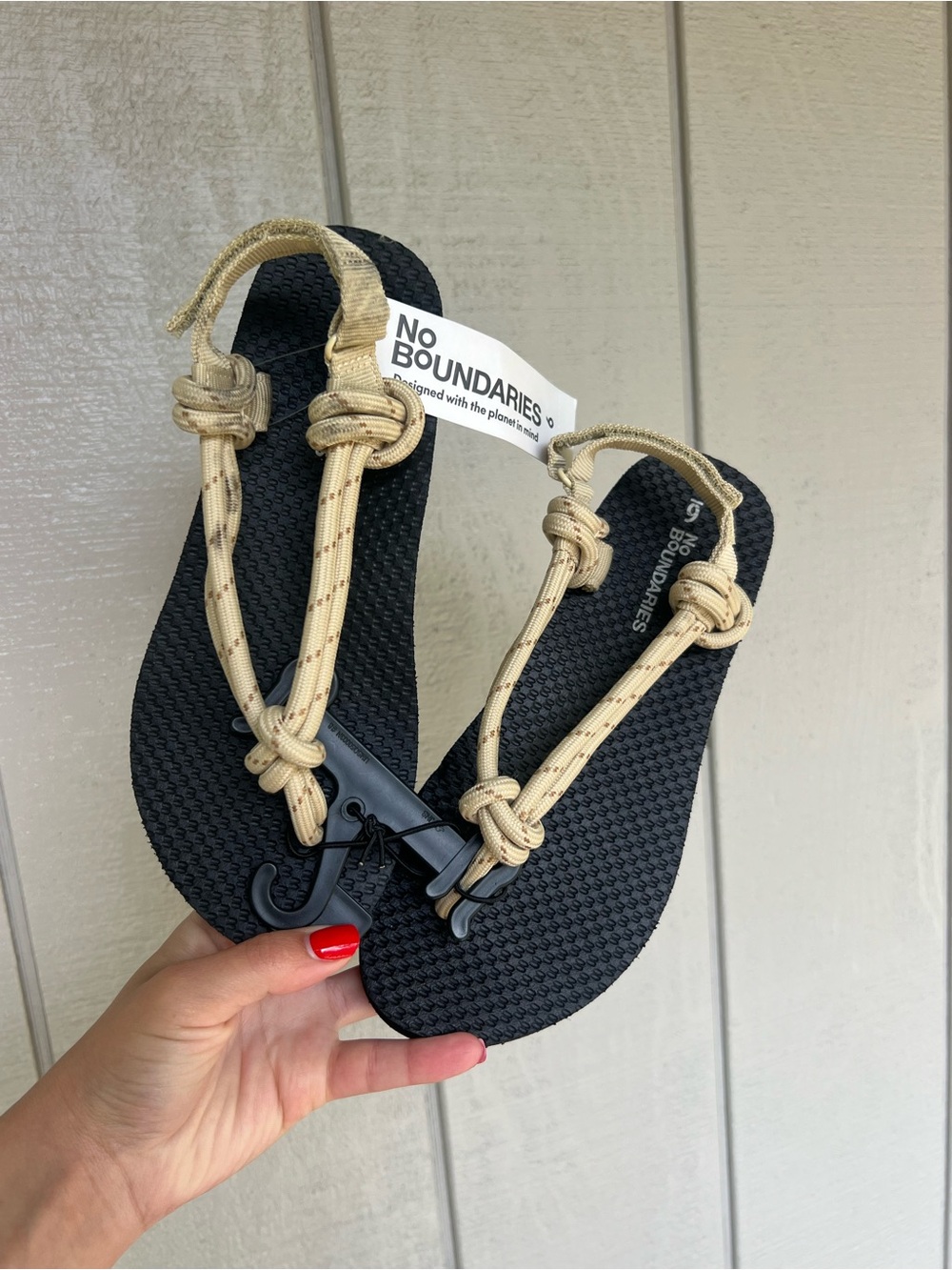 No Boundaries Black Sandal with Tan Rope Detail